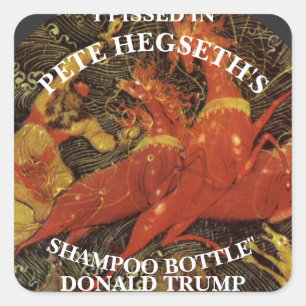 ICH HABE IN PETE HEGSETHS SHAMPOOFLASCHE GEPISTET  QUADRATISCHER AUFKLEBER