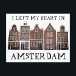 Ich habe mein Herz in Amsterdam Links, Holland Can Postkarte<br><div class="desc">Senden Sie eine Nachricht mit dieser süßen whimsical Amsterdam Häuser Muster Art Postcard.Sie können sie anpassen und ändern oder Text hinzufügen. Fügen Sie auf der Rückseite Ihren eigenen Text hinzu. Karo in meinem Shop für viel mehr Farben und Muster! Und mehr passende Artikel wie Tasche, Aufkleber, Magnete, Hüte und T-Shirts....</div>