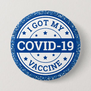 Ich habe meine Covid-19-Impfung Blaue Glitter Button