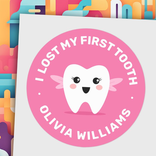 Ich habe meine erste Zahnfee in Rosa verloren Runder Aufkleber (I lost my first tooth tooth fairy pink classic round sticker)