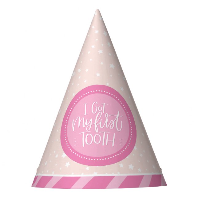 Ich habe meinen ersten Zahn-Party-Sign Peach&Pink- Partyhütchen (Vorderseite)