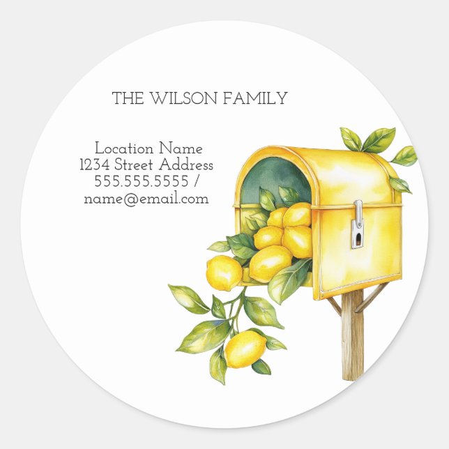 Ich habe mich bewegt, Mailbox-Lemons neue Adresse Runder Aufkleber (Vorderseite)