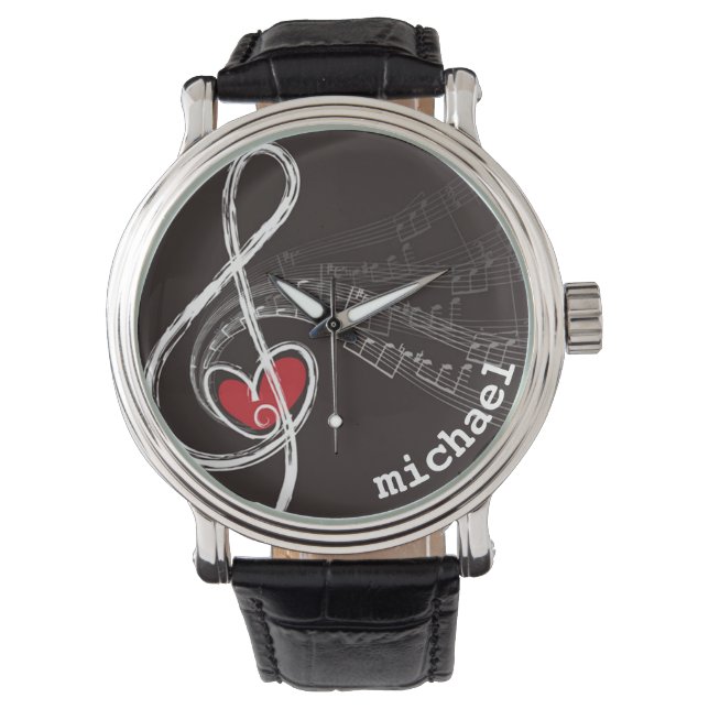 ICH HABE MUSIC Treble Clef Black Personalisiert Armbanduhr (Vorderseite)