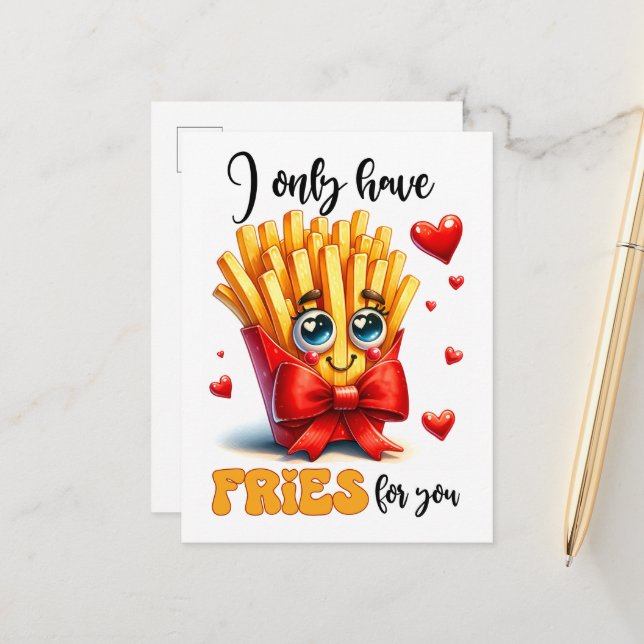 Ich habe nur Fries für dich lustige Punny Valentin Postkarte (Vorderseite/Rückseite Beispiel)