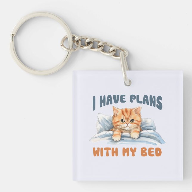 Ich habe Pläne mit meinem Bett - Cosy Orange Cat Schlüsselanhänger (Vorderseite)