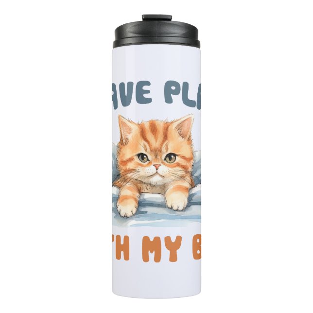 Ich habe Pläne mit meinem Bett - Cosy Orange Cat Thermosbecher (Vorderseite)