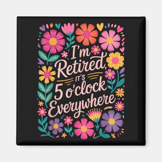 Ich habe seine 5 Ouhr überall geerbt, Boho Floral  Magnet (Vorne)
