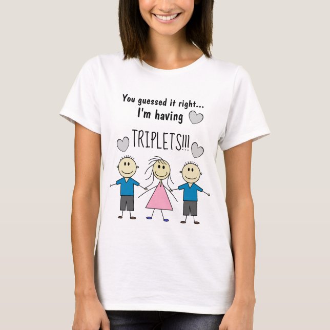 Ich habe TRIPLETS Niedliches Stick Kids Design T-Shirt (Vorderseite)