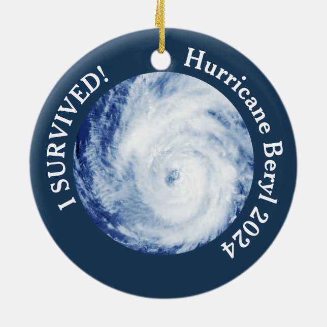 Ich habe überlebt! Hurrikan Beryl 2024 Keramik Ornament (Hinten)