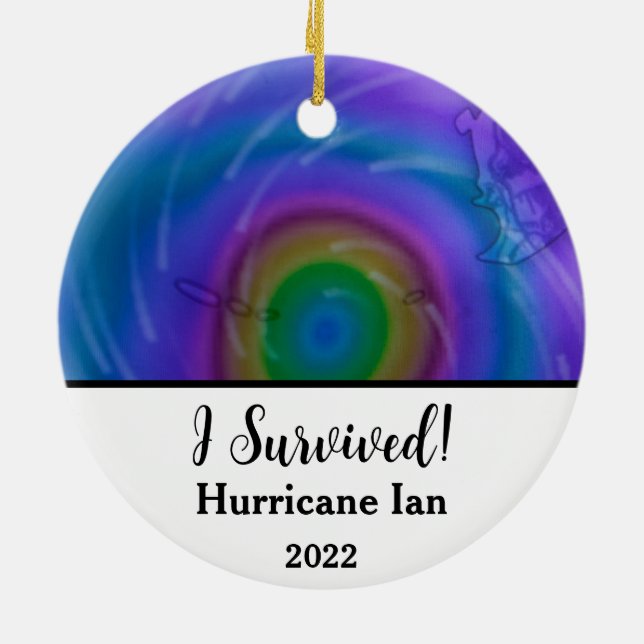Ich habe überlebt! Hurrikan Ian 2022 Keramik Ornament (Hinten)