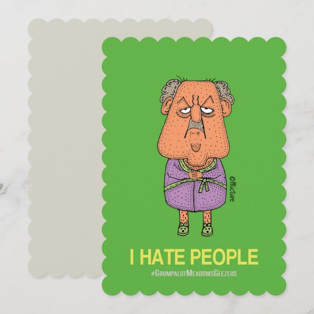 Ich hasse Menschen - mürrischer Mann Cartoon grün Karte (Vorne/Hinten)