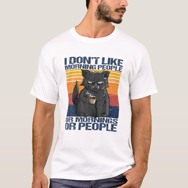 Ich hasse Morgenmenschen und Morgens und Leute Kat T-Shirt (Vorderseite)