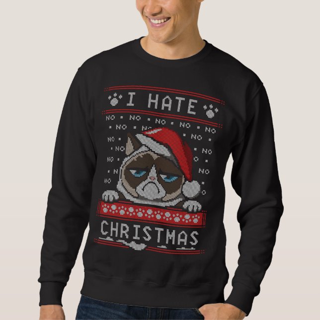 Ich hasse Xmas Funny Angry Cat Ugly Weihnachtskrau Sweatshirt (Vorderseite)