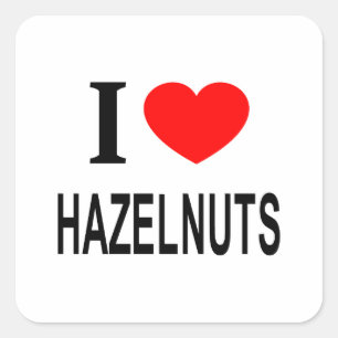 ICH ❤️ HAZELNUTS I LIEBE HAZELNUTS I HERZHAZELNUTS QUADRATISCHER AUFKLEBER