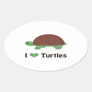 Ich hebe Schildkröten Niedlichen Cartoon Schildkrö Ovaler Aufkleber