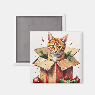 Ich helfe beim Auspacken! Lustige Katze in Weihnac Magnet