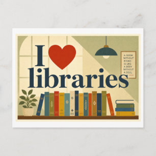 "Ich [Herz] Bibliotheken" Postkarte