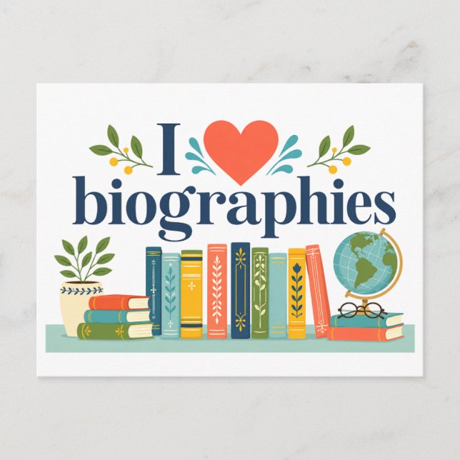"Ich [Herz] Biografien" Postkarte (Vorderseite)