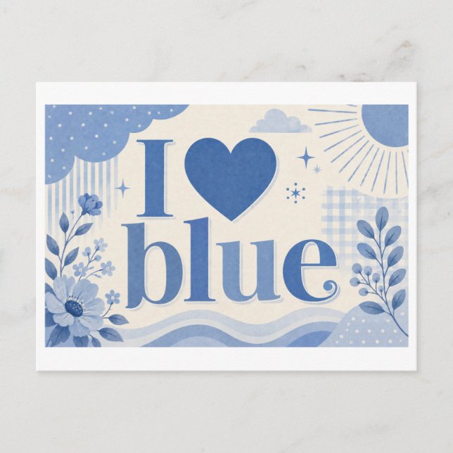 "Ich [Herz] Blau" Postkarte (Vorderseite)