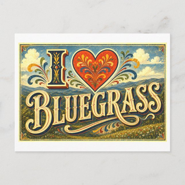 "Ich [Herz] Bluegrass" Postkarte (Vorderseite)