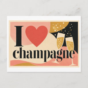 "Ich [Herz] Champagner" Postkarte