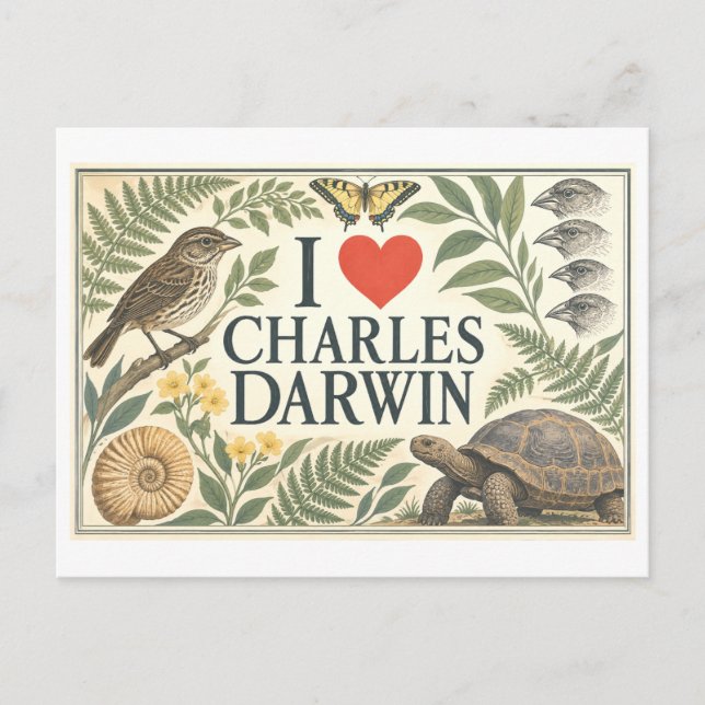 "Ich [Herz] Charles Darwin" Postkarte (Vorderseite)