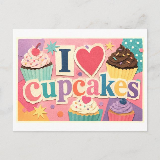 "Ich [Herz] Cupcakes" Postkarte (Vorderseite)