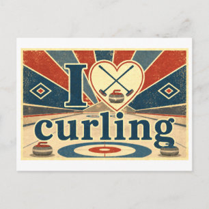 "Ich [Herz] Curling" Postkarte