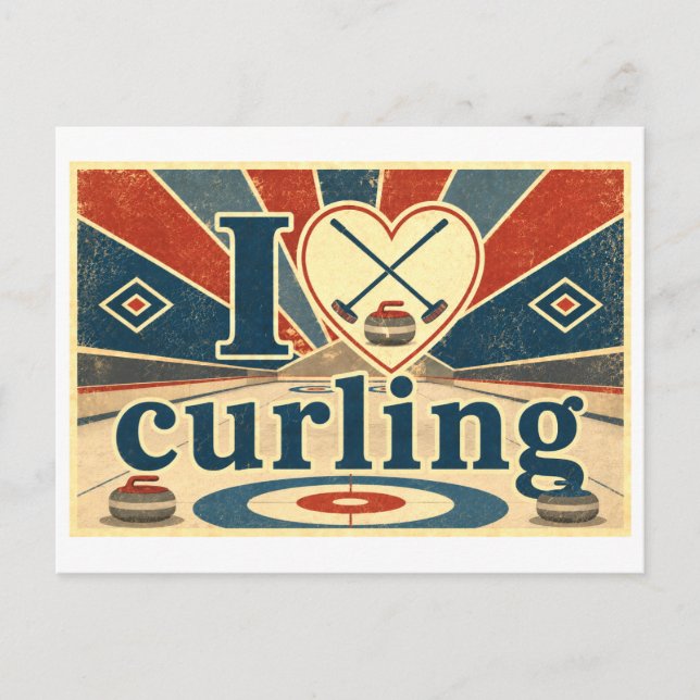 "Ich [Herz] Curling" Postkarte (Vorderseite)