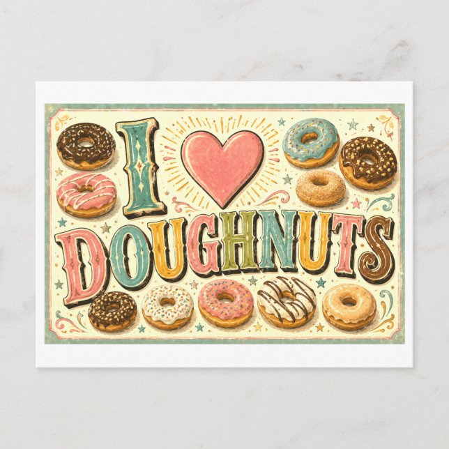 "Ich [Herz] Donuts" Postkarte (Vorderseite)