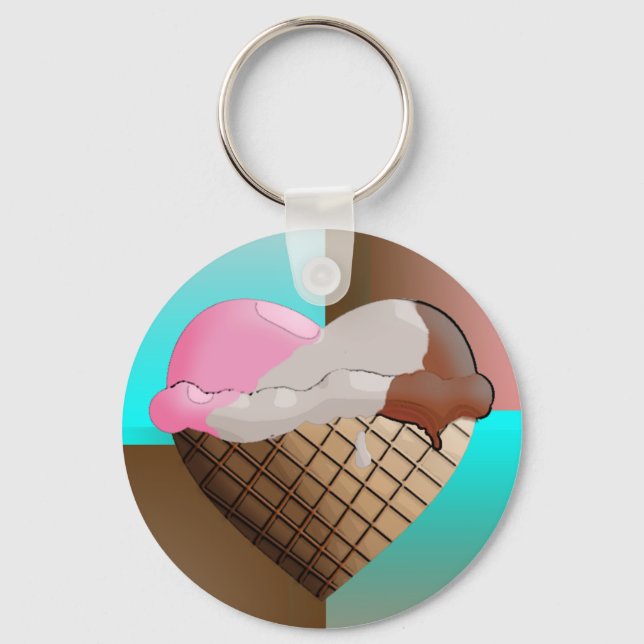Ich (Herz) Eiscreme! neapolitan Schlüsselanhänger (Vorderseite)