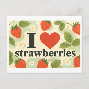 "Ich [Herz] Erdbeeren" Postkarte
