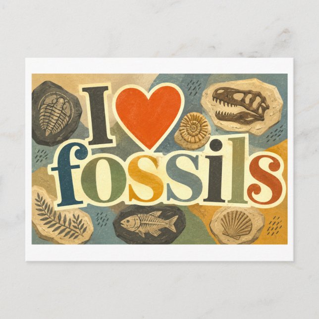 "Ich [Herz] Fossilien" Postkarte (Vorderseite)