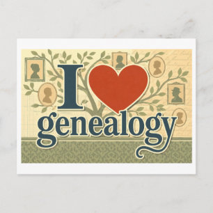 "Ich [Herz] Genealogie" Postkarte