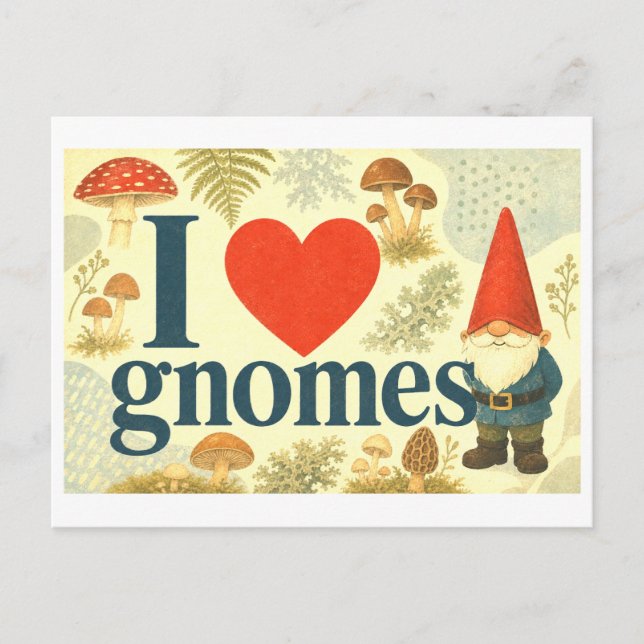 "Ich [Herz] Gnome" Postkarte (Vorderseite)