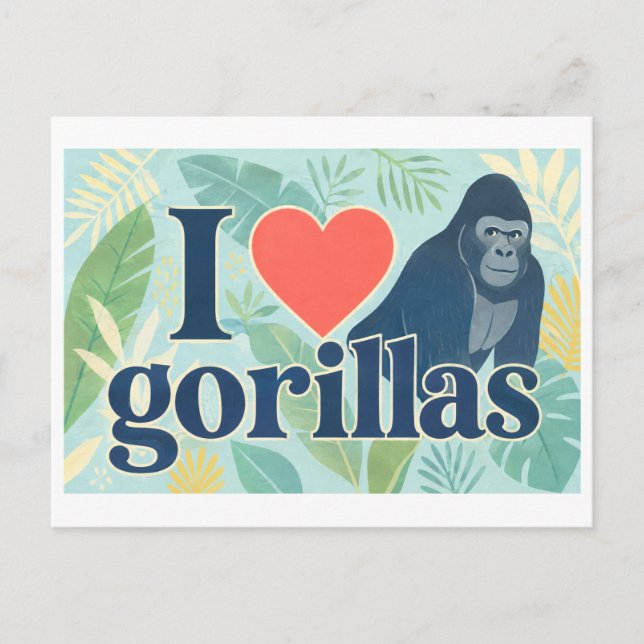 "Ich [Herz] Gorillas" Postkarte (Vorderseite)