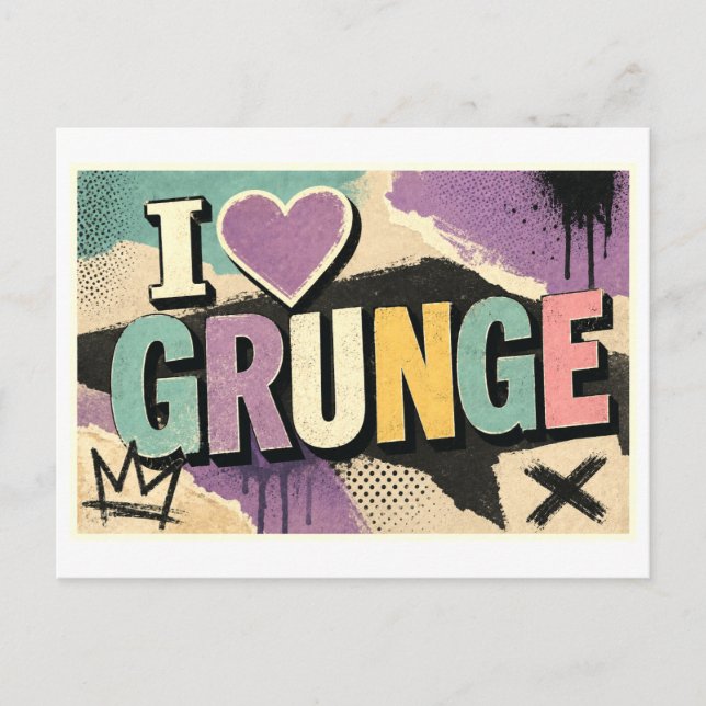 "Ich [Herz] Grunge" Postkarte (Vorderseite)