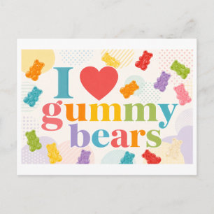 "Ich [Herz] Gummibären" Postkarte