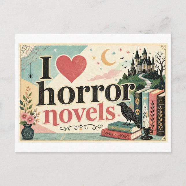 "Ich [Herz] Horror-Romane" Postkarte (Vorderseite)