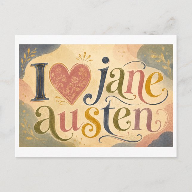 "Ich [Herz] Jane Austen" Postkarte (Vorderseite)