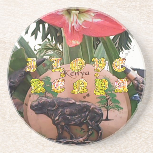 Ich (Herz) Kenia Büffel Patch/Print Getränkeuntersetzer (Vorne)