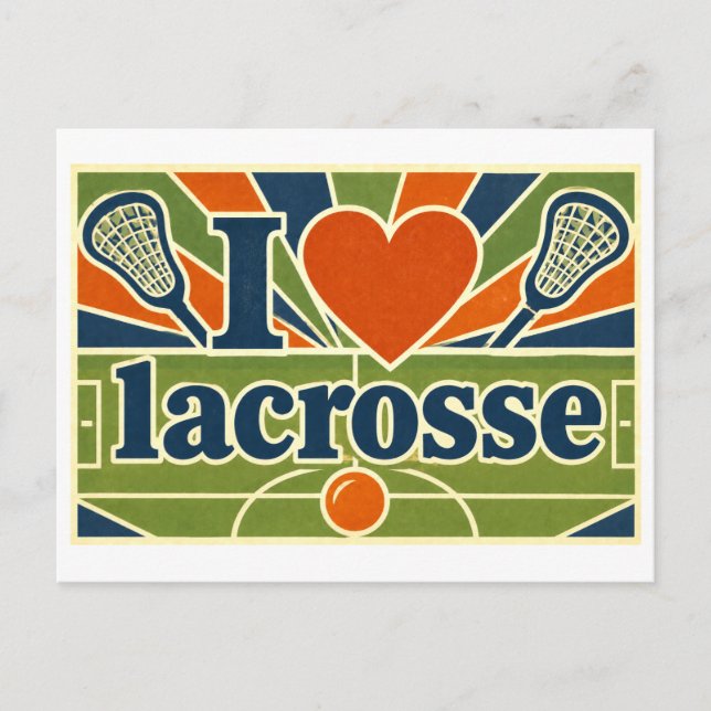 "Ich [Herz] Lacrosse" Postkarte (Vorderseite)