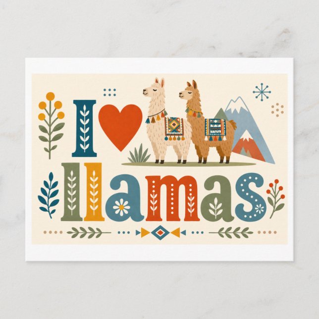 "Ich [Herz] Lamas" Postkarte (Vorderseite)