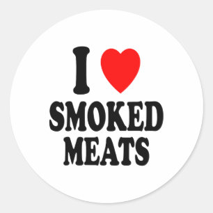 Ich Herz (Liebe) Geräucherte Fleisch Grillen Outdo Runder Aufkleber