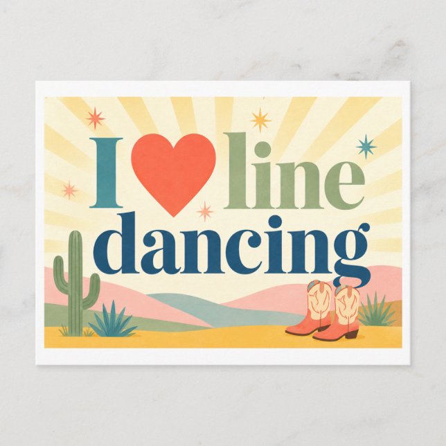 "Ich [Herz] Line Dance" Postkarte (Vorderseite)