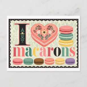 "Ich [Herz] Macarons" Postkarte