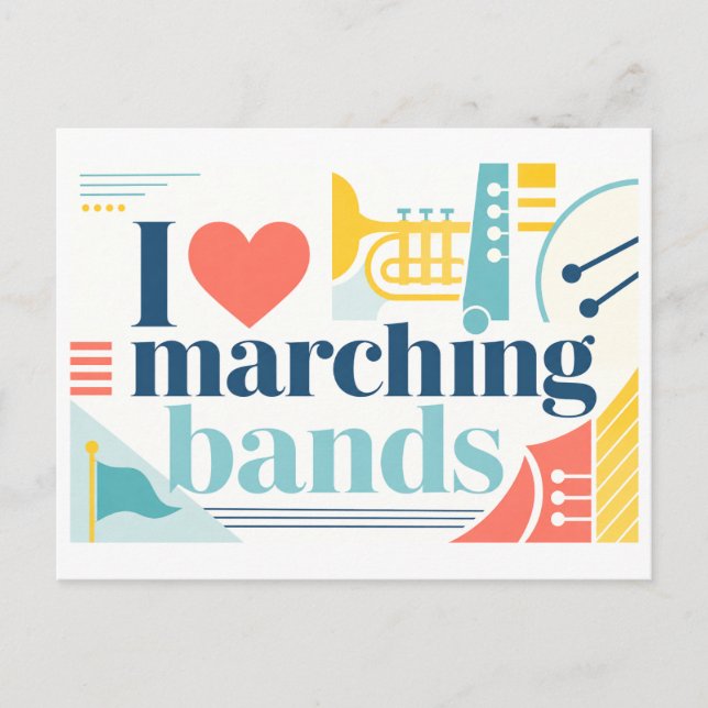 "Ich [Herz] Marching Bands" Postkarte (Vorderseite)
