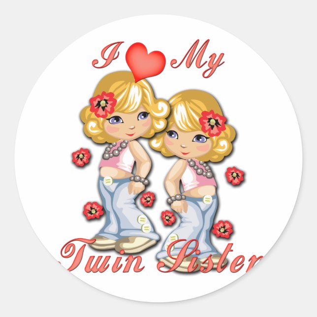 Ich (Herz) meine Schwester Runder Aufkleber (Vorderseite)