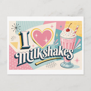 "Ich [Herz] Milkshakes" Postkarte