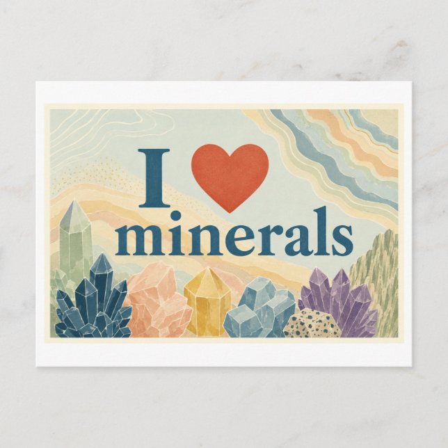 "Ich [Herz] Minerale" Postkarte (Vorderseite)